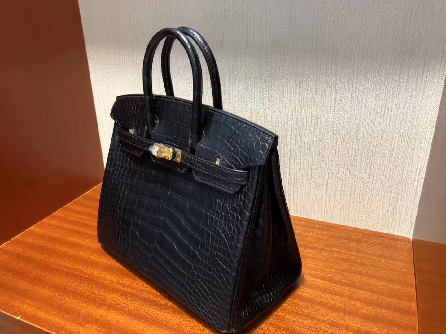 Discount Hermes CK89 Noir Matt Crocodile Birkin Bag25CM Gold Hardware