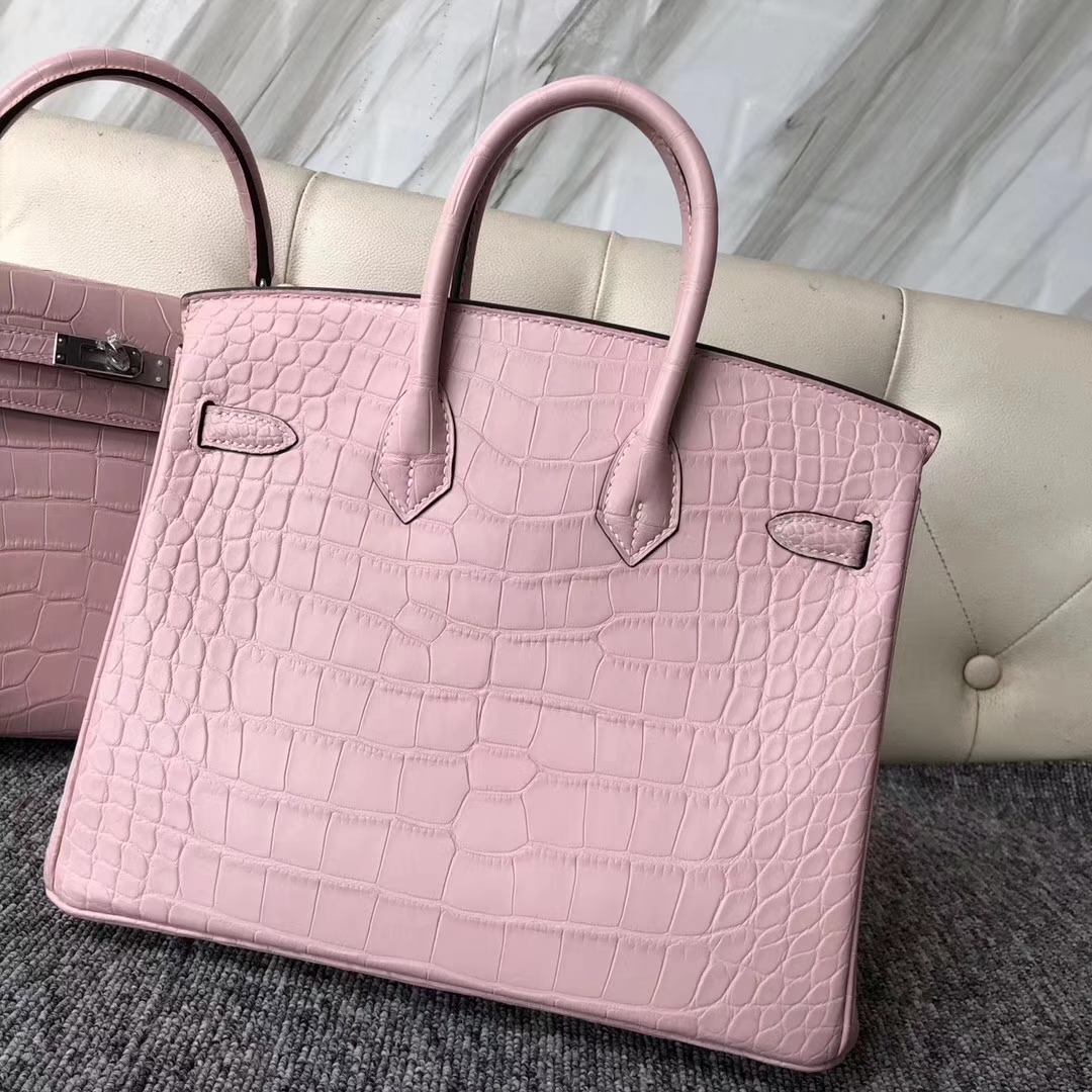 Pretty Hermes Barbie Pink Matt Crocodile Birkin Bag25CM Silver Hardware