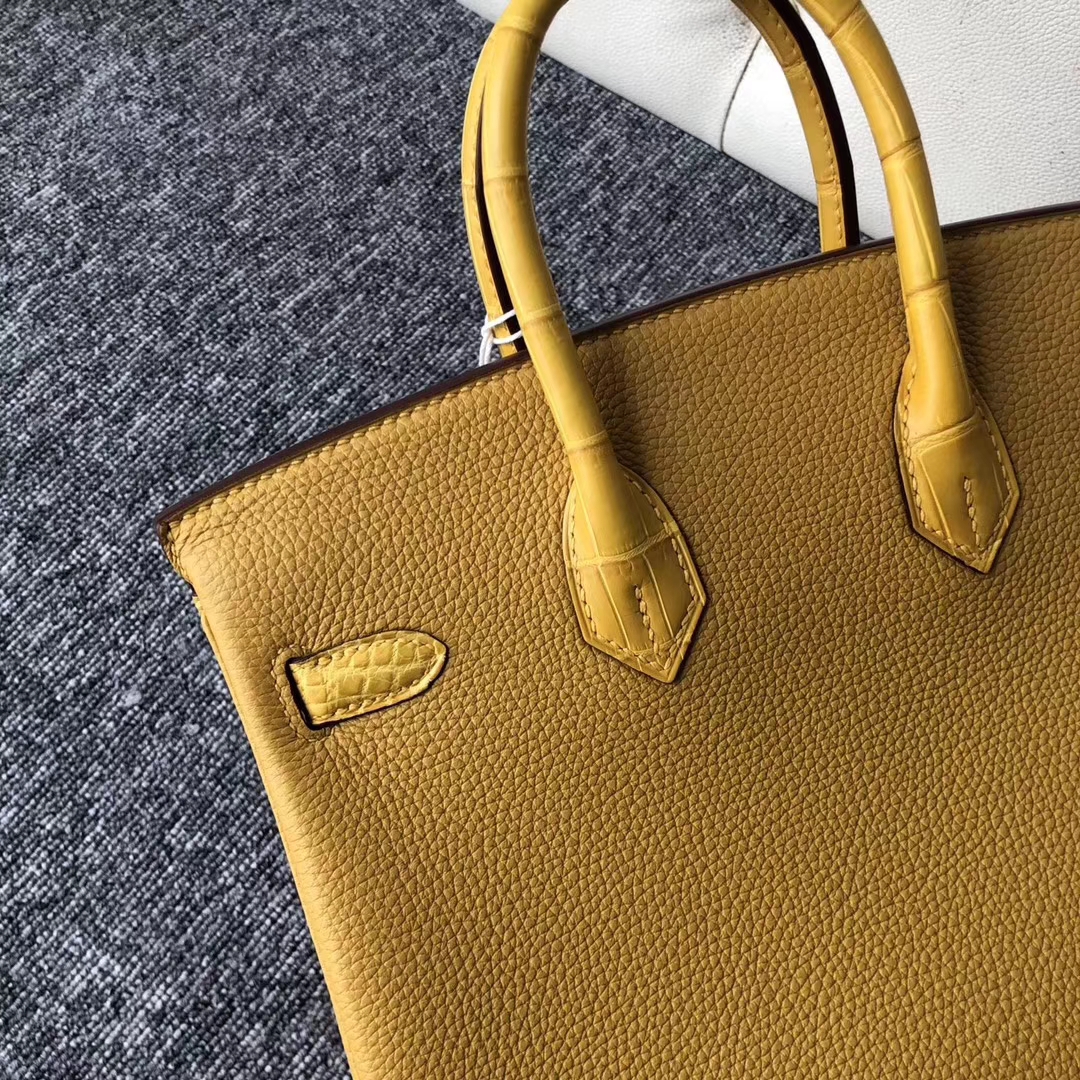 Customize Hermes Birkin Bag25CM Ambre Crocodile/Togo Leather Gold Hardware