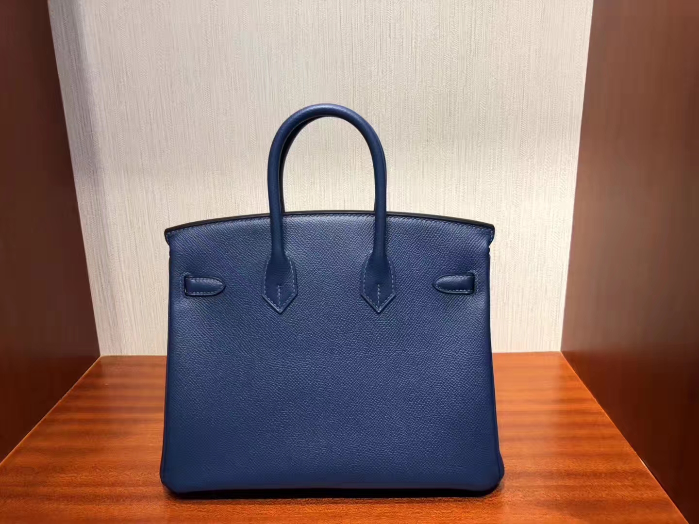 Fashion Hermes S4 Deep Blue Epsom Leather Birkin Bag25CM Silver Hardware