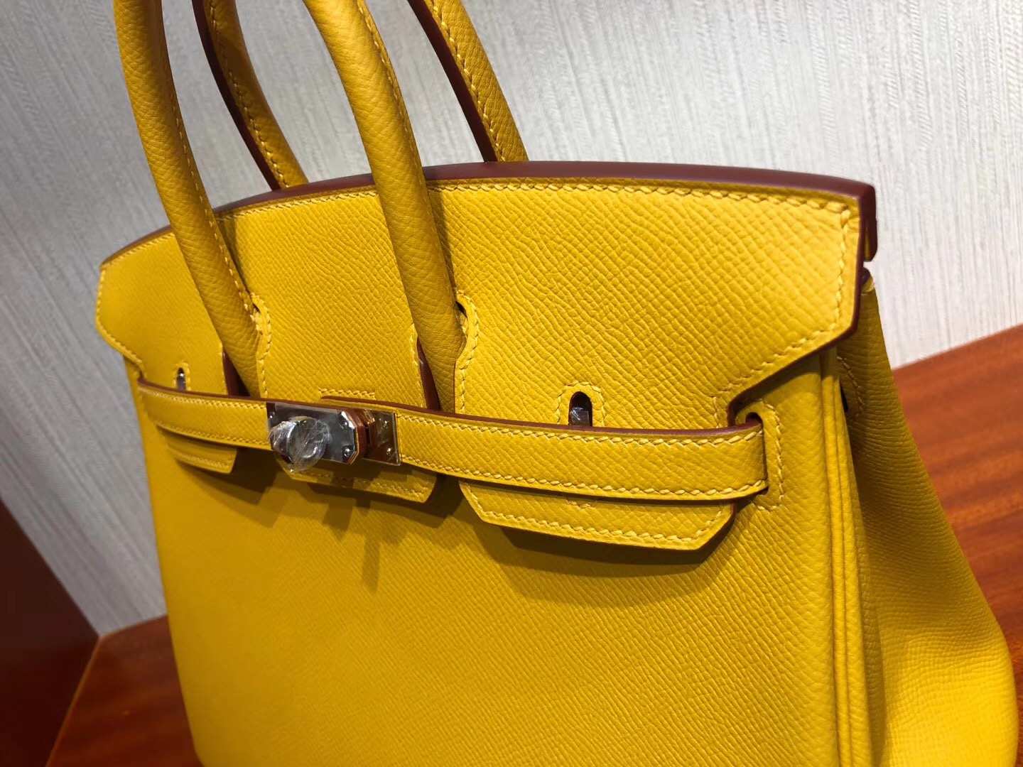 Sale Hermes Epsom Birkin25CM Bag in 9D Ambre Yellow Silver Hardware