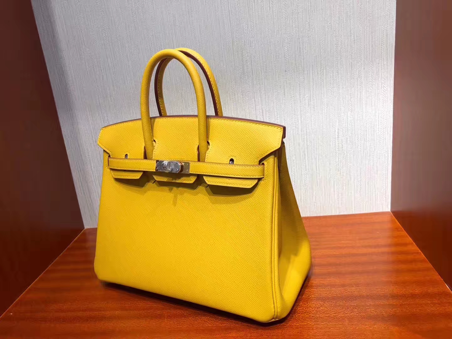 Sale Hermes Epsom Birkin25CM Bag in 9D Ambre Yellow Silver Hardware