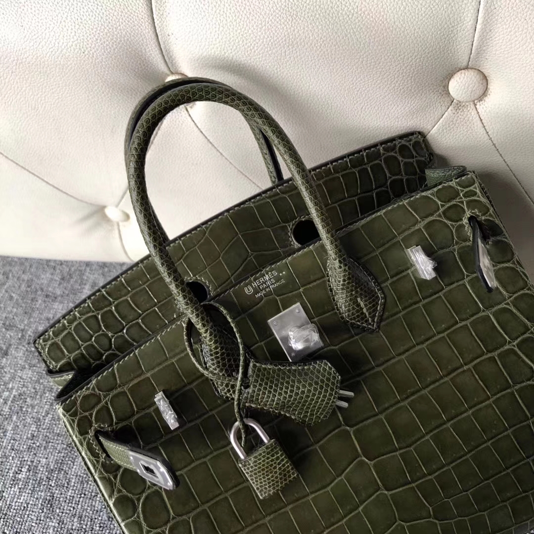 Luxury Hermes Shiny Crocodile/Lizard Leather Birkin Bag25cm in 6H Vert Olive