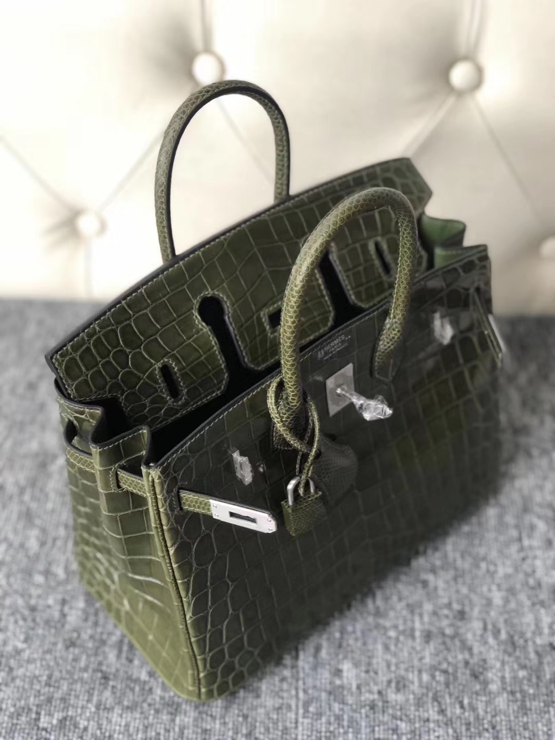 Luxury Hermes Shiny Crocodile/Lizard Leather Birkin Bag25cm in 6H Vert Olive