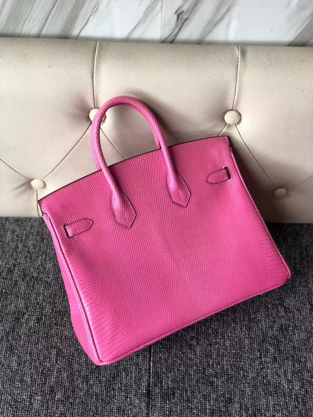 Fashion Hermes Shiny Lizard Birkin Bag25CM in Rose Strawberry Silver Hardware