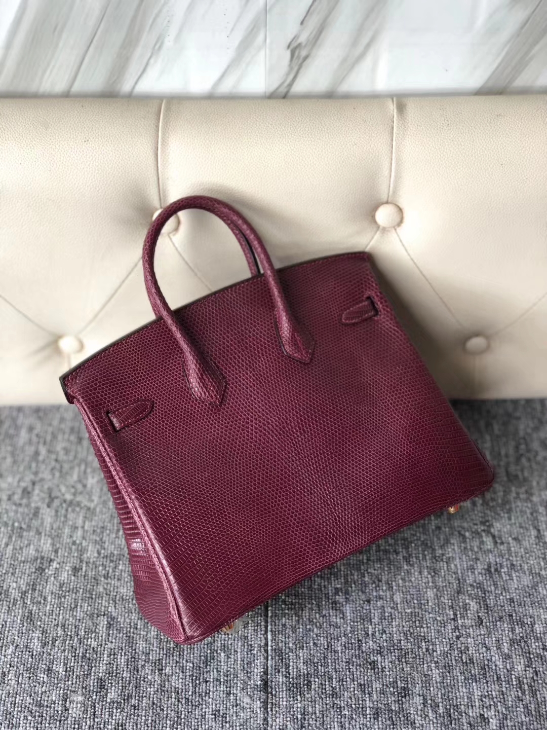 Discount Hermes Shiny Lizard Birkin Bag25cm in CK57 Bordeaux Gold Hardware