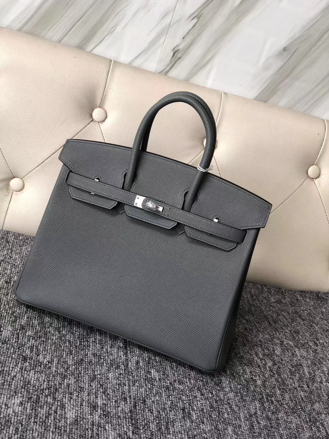 Customize Hermes Vert Apricot Epsom Birkin Bag25cm Silver Hardware