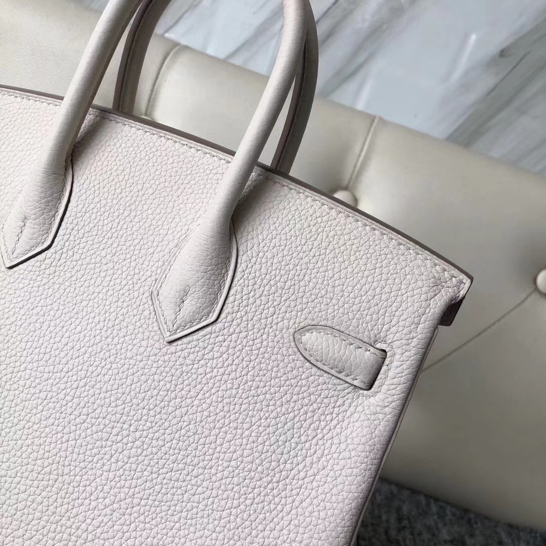 Noble Hermes Togo Calf Birkin Bag25CM in 8L Beton White Silver Hardware