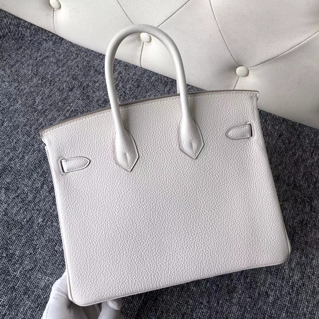 Noble Hermes Togo Calf Birkin Bag25CM in 8L Beton White Silver Hardware