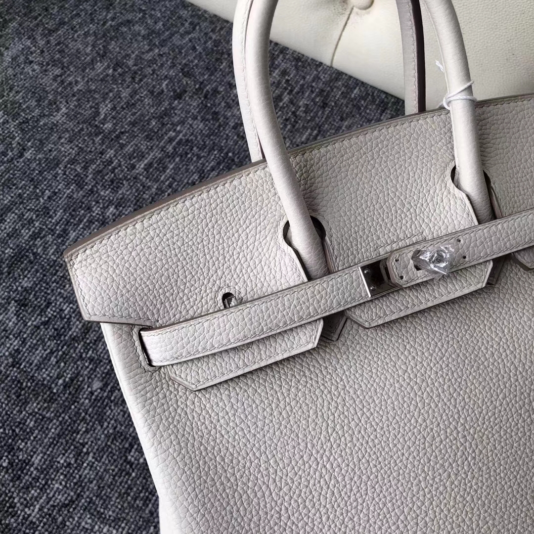 Noble Hermes Togo Calf Birkin Bag25CM in 8L Beton White Silver Hardware
