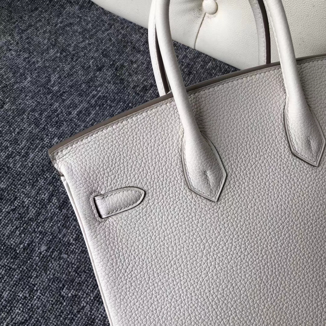 Noble Hermes Togo Calf Birkin Bag25CM in 8L Beton White Silver Hardware