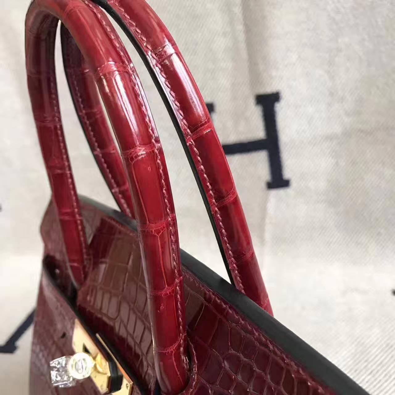 On Sale Hermes F5 Bourgogne Porosus Crocodile Shiny Leather Birkin Bag 30cm