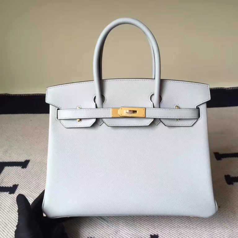 Hand Stitching Hermes Birkin Bag  30cm in 8U Blue Glacier Epsom Leather