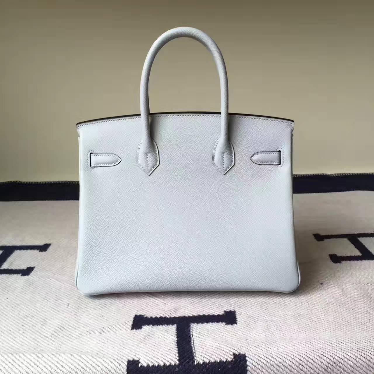 Hand Stitching Hermes Birkin Bag 30cm in 8U Blue Glacier Epsom Leather