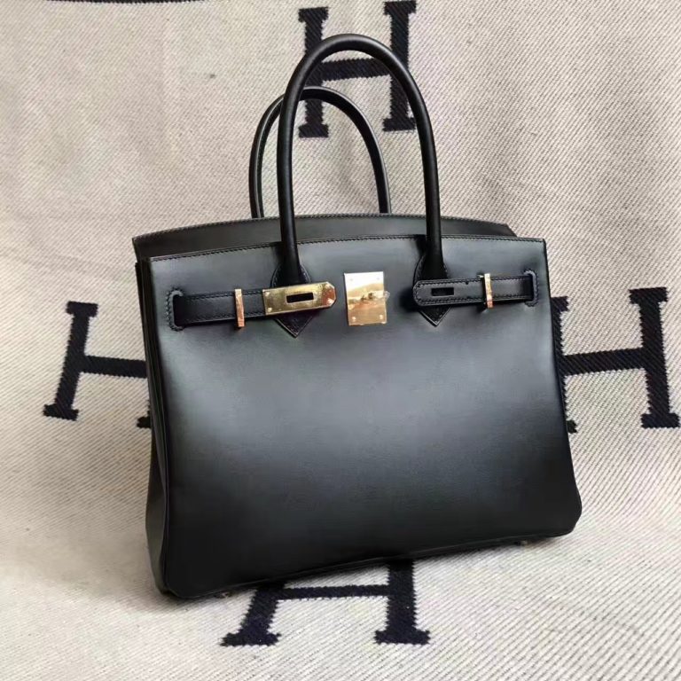 Hermes Black Box Calf Leather Birkin Bag  30cm Gold Hardware