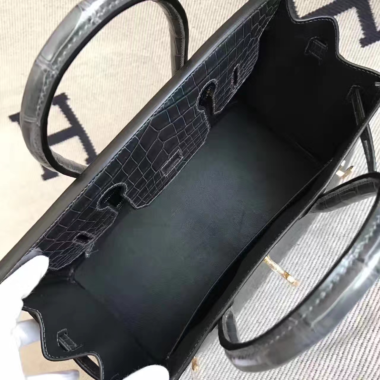 On Sale Hermes 8F Etain Grey Crocodile Shiny Leather Birkin Bag 30cm