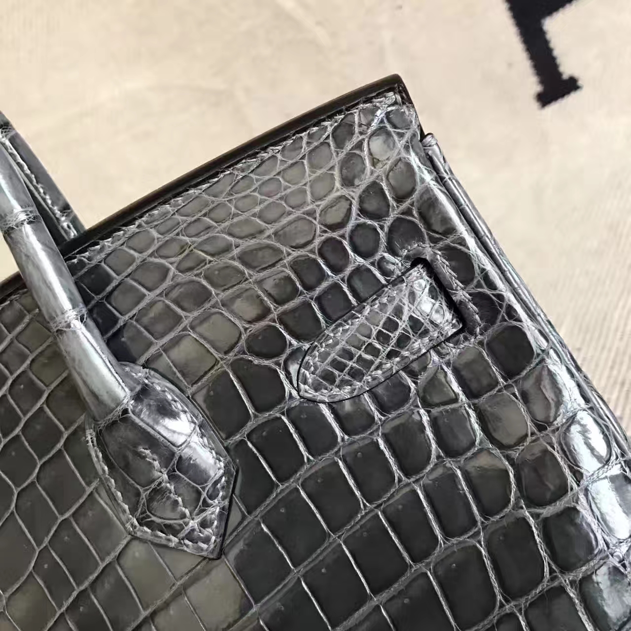 On Sale Hermes 8F Etain Grey Crocodile Shiny Leather Birkin Bag 30cm