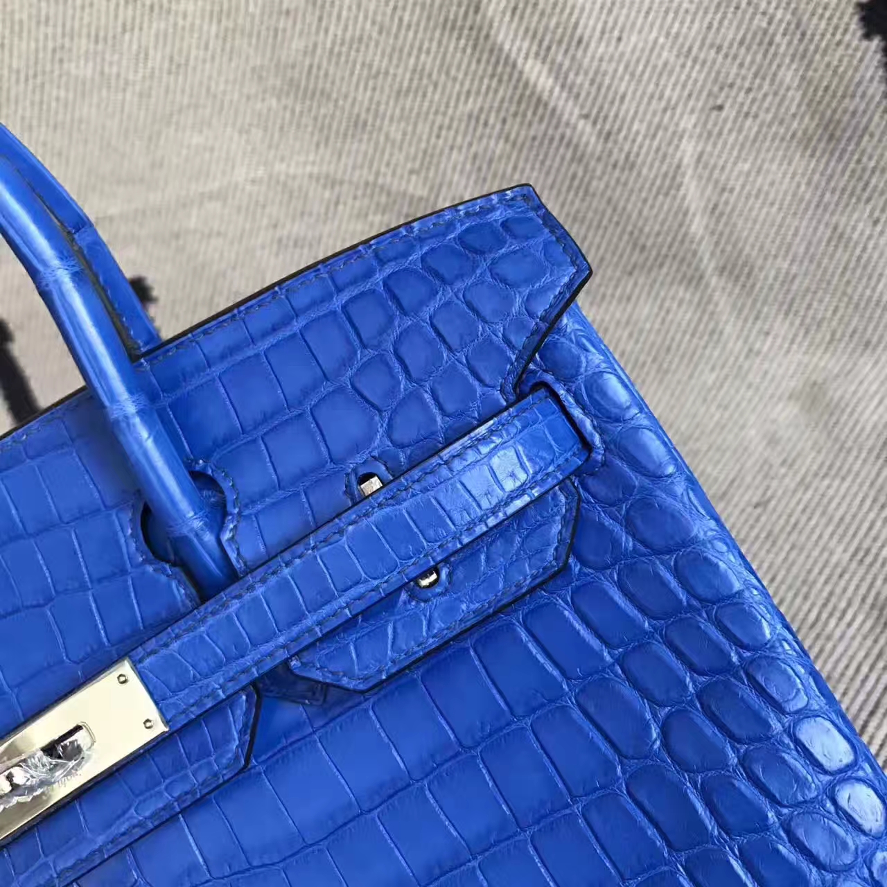 Hand Stitching Hermes 7T Blue Electric Crocodile Matt Leather Birkin Bag 30cm
