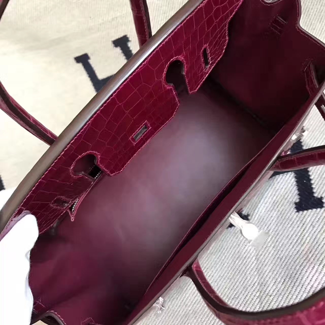 Discount Hermes N5 Gallon Purple Crocodile Shiny Leather Birkin Bag 30cm