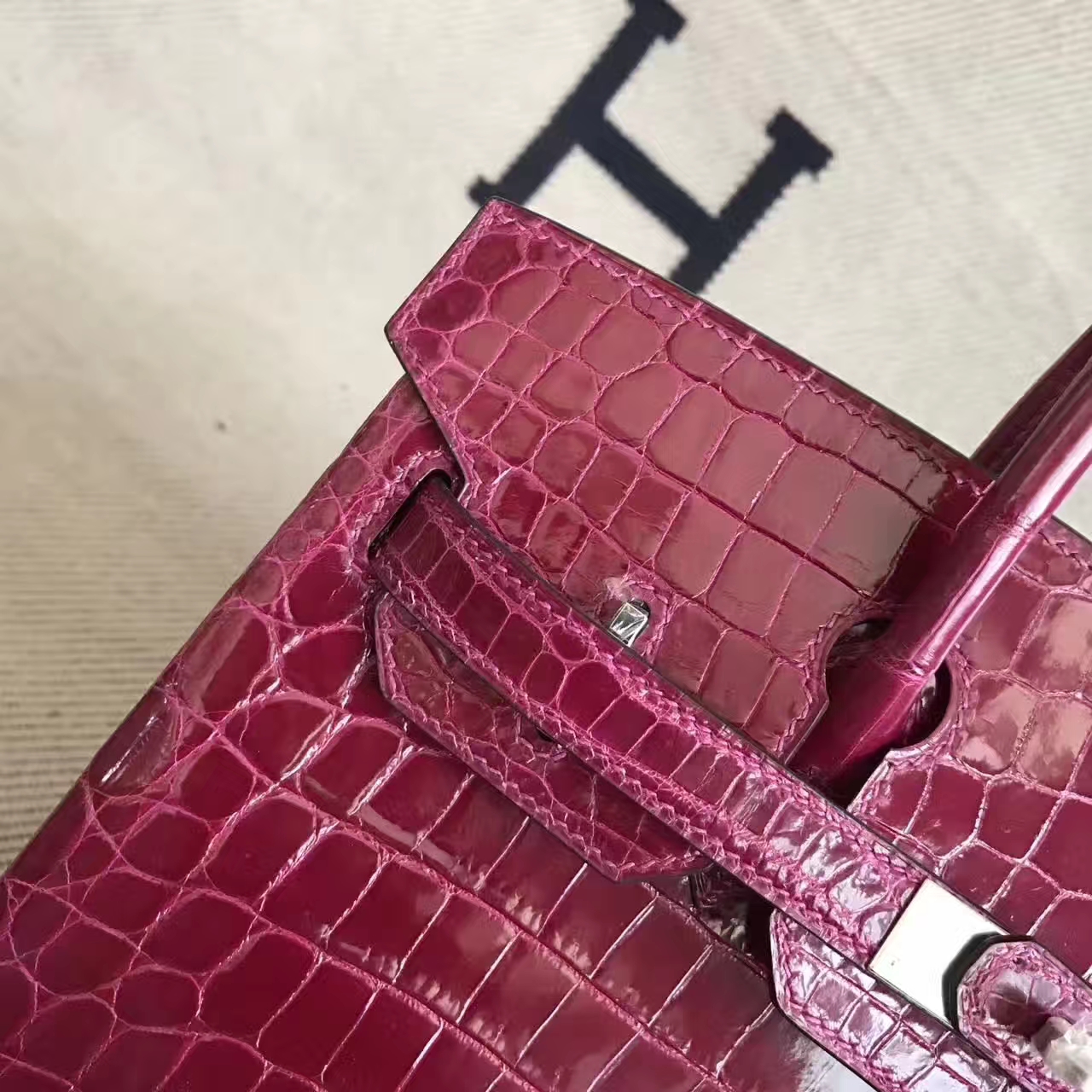 Discount Hermes N5 Gallon Purple Crocodile Shiny Leather Birkin Bag 30cm