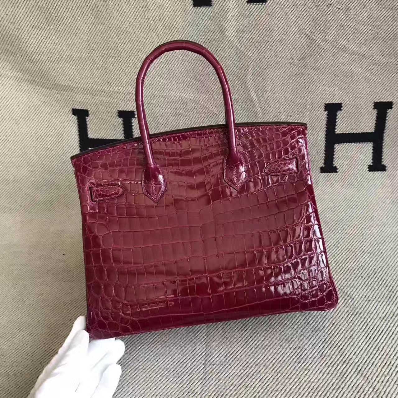 Discount Hermes N5 Gallon Purple Crocodile Shiny Leather Birkin Bag 30cm