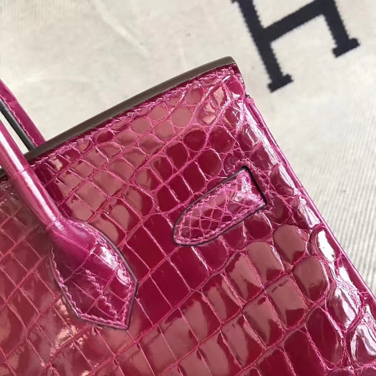 Discount Hermes N5 Gallon Purple Crocodile Shiny Leather Birkin Bag 30cm