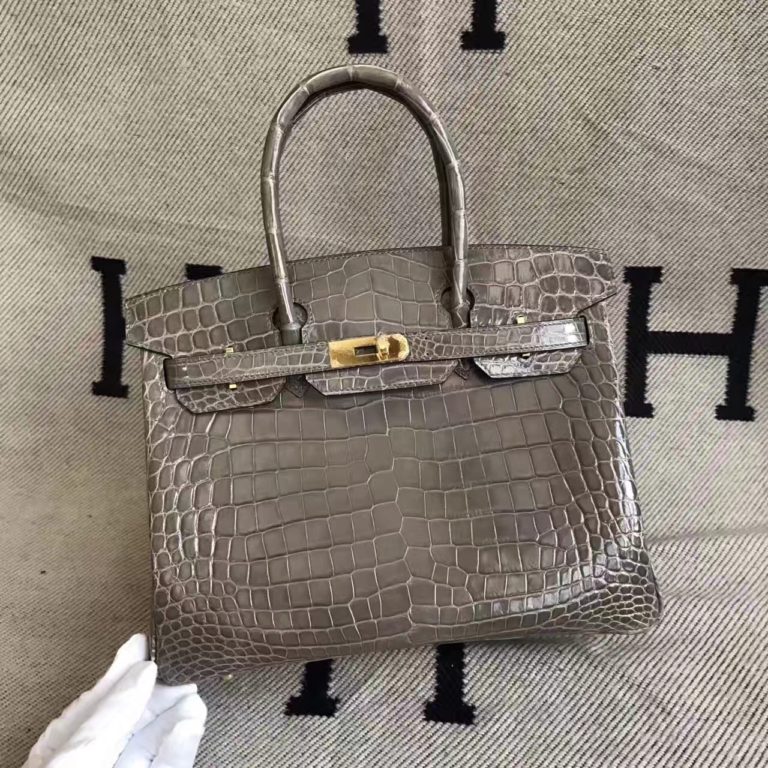 Hermes Birkin 30cm Handbag in C 18 Etoupe Grey Crocodile Shiny Leather