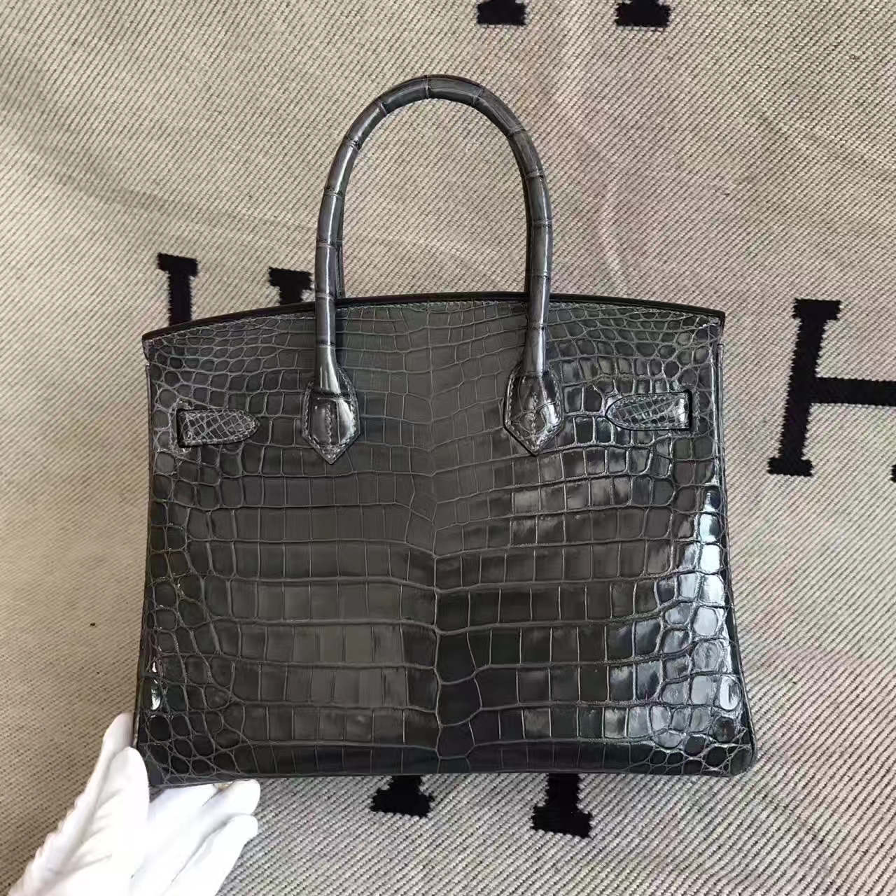 Wholesale Hermes Crocodile Shiny Birkin Bag 30cm in CK88 Graphite Grey