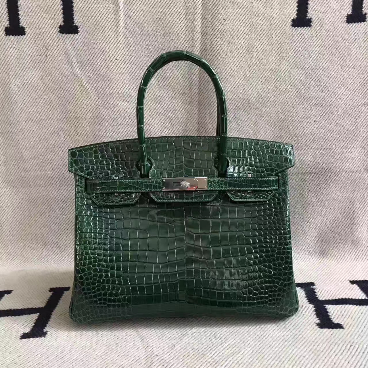 Discount Hermes CK67 Vert Fonce Porosus Shiny Leather Birkin Bag 30cm