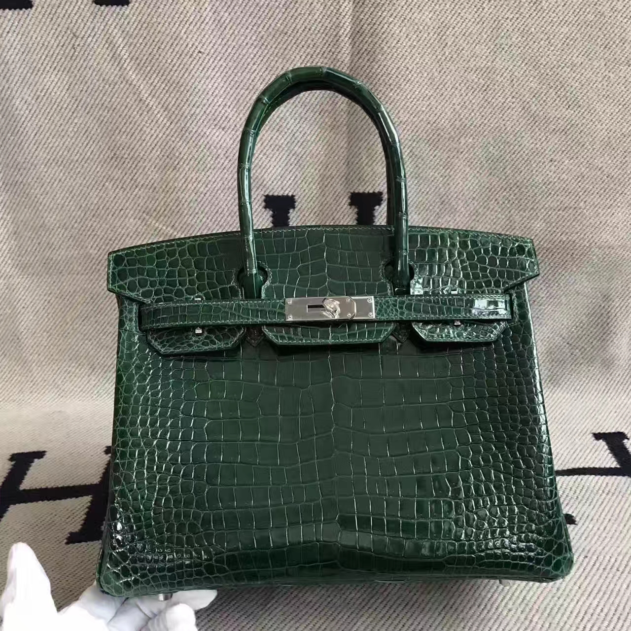 Discount Hermes CK67 Vert Fonce Porosus Shiny Leather Birkin Bag 30cm