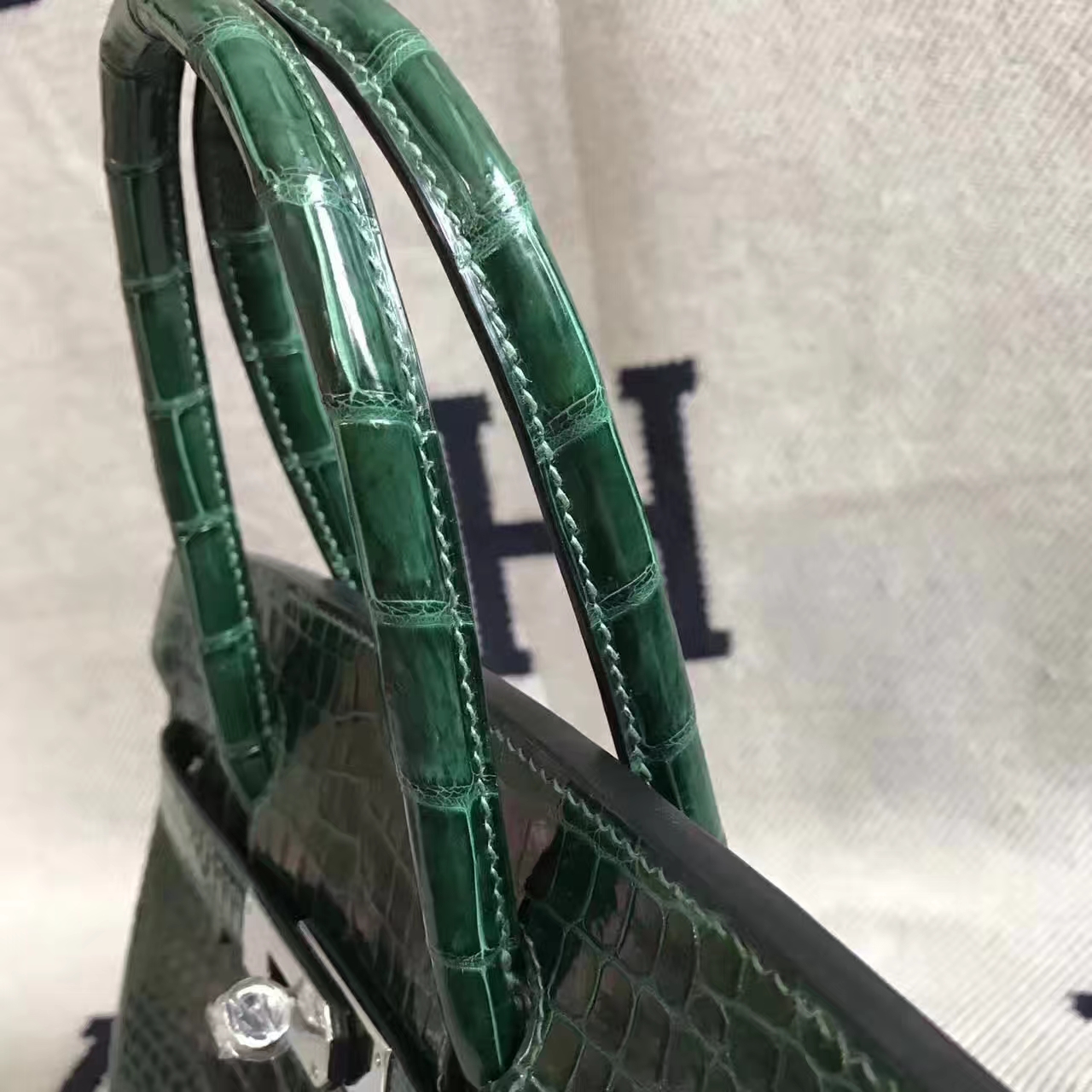 Discount Hermes CK67 Vert Fonce Porosus Shiny Leather Birkin Bag 30cm