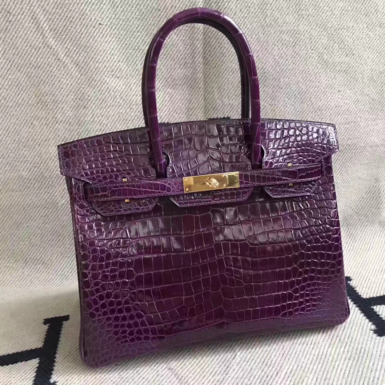 Wholesale Hermes Amethyst Purple Porosus Shiny Leather Birkin30cm Handbag