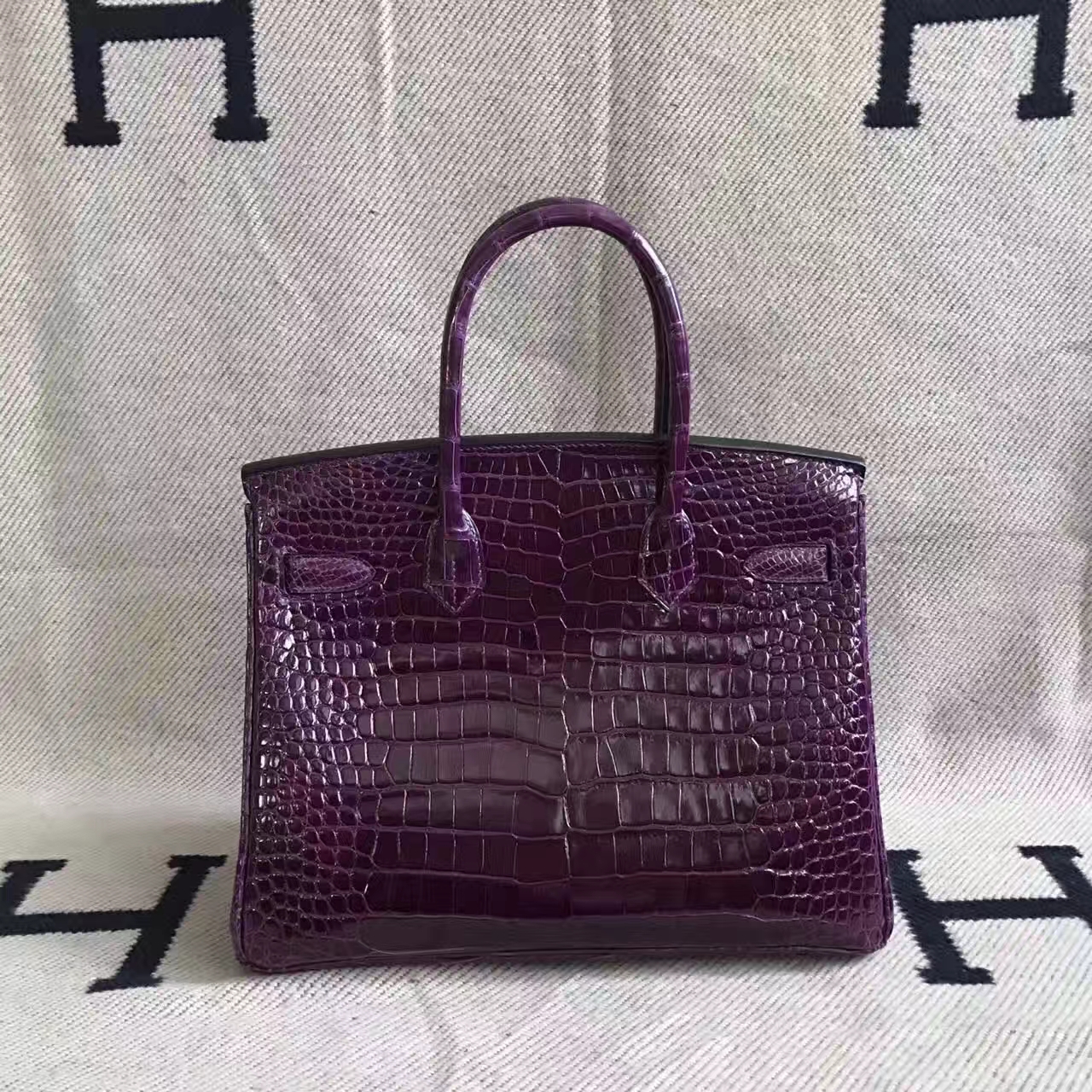 Wholesale Hermes Amethyst Purple Porosus Shiny Leather Birkin30cm Handbag