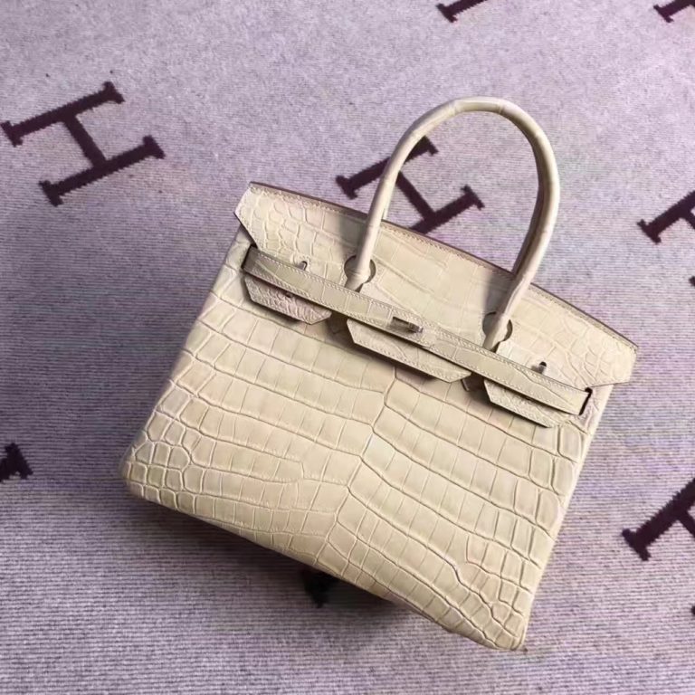 Hermes Milk Tea Color Crocodile Matt Birkin Bag  30cm