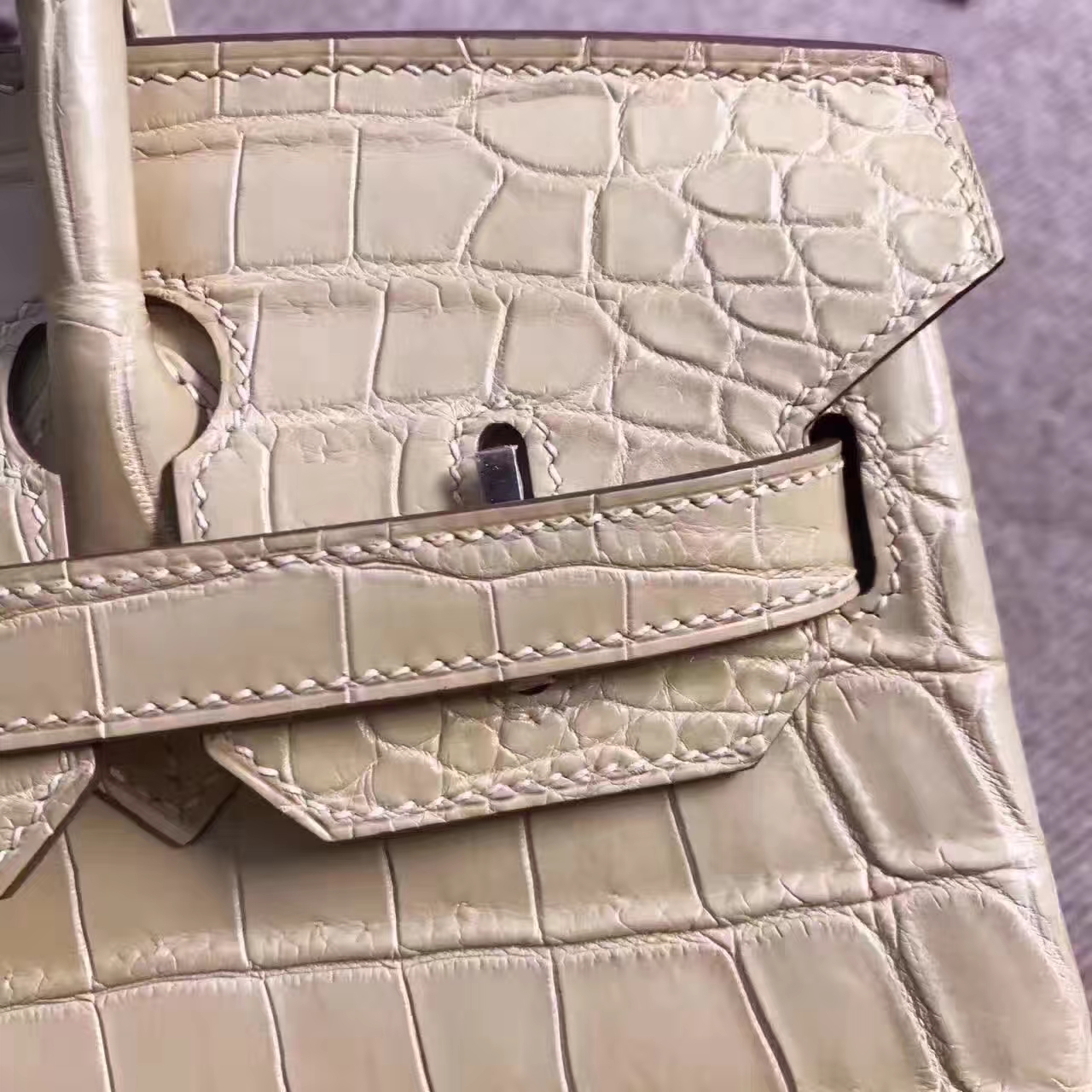 New Arrival Hermes Milk Tea Color Crocodile Matt Birkin Bag 30cm