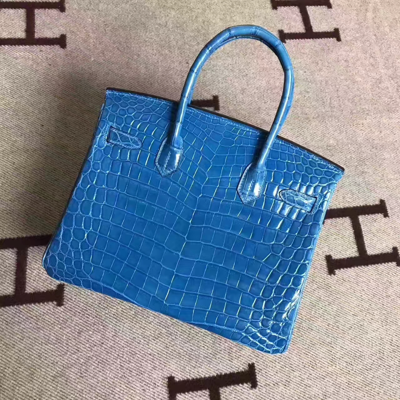 Discount Hermes  Birkin Bag30cm in 7W Blue Izmir Crocodile Shiny Leather