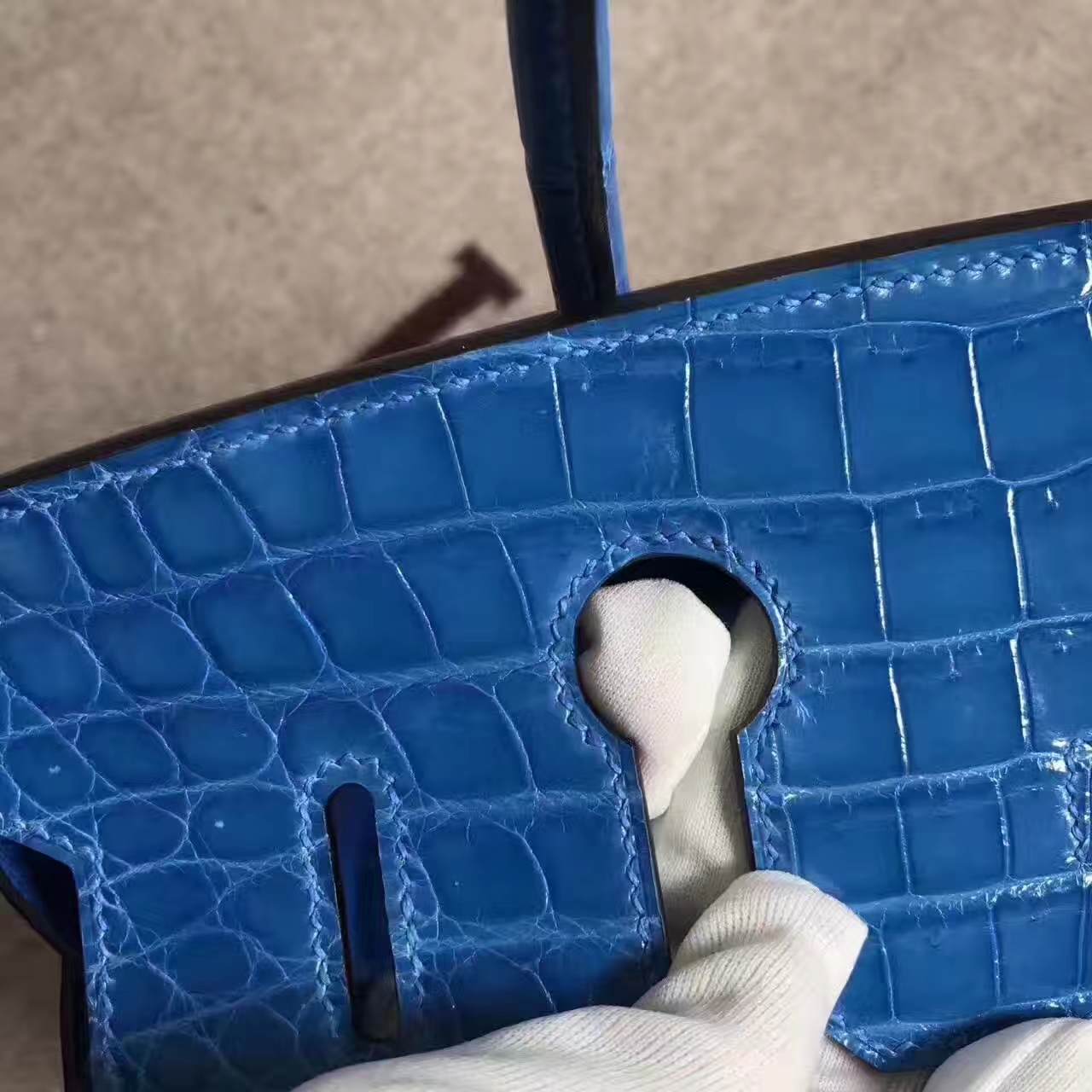 Discount Hermes  Birkin Bag30cm in 7W Blue Izmir Crocodile Shiny Leather