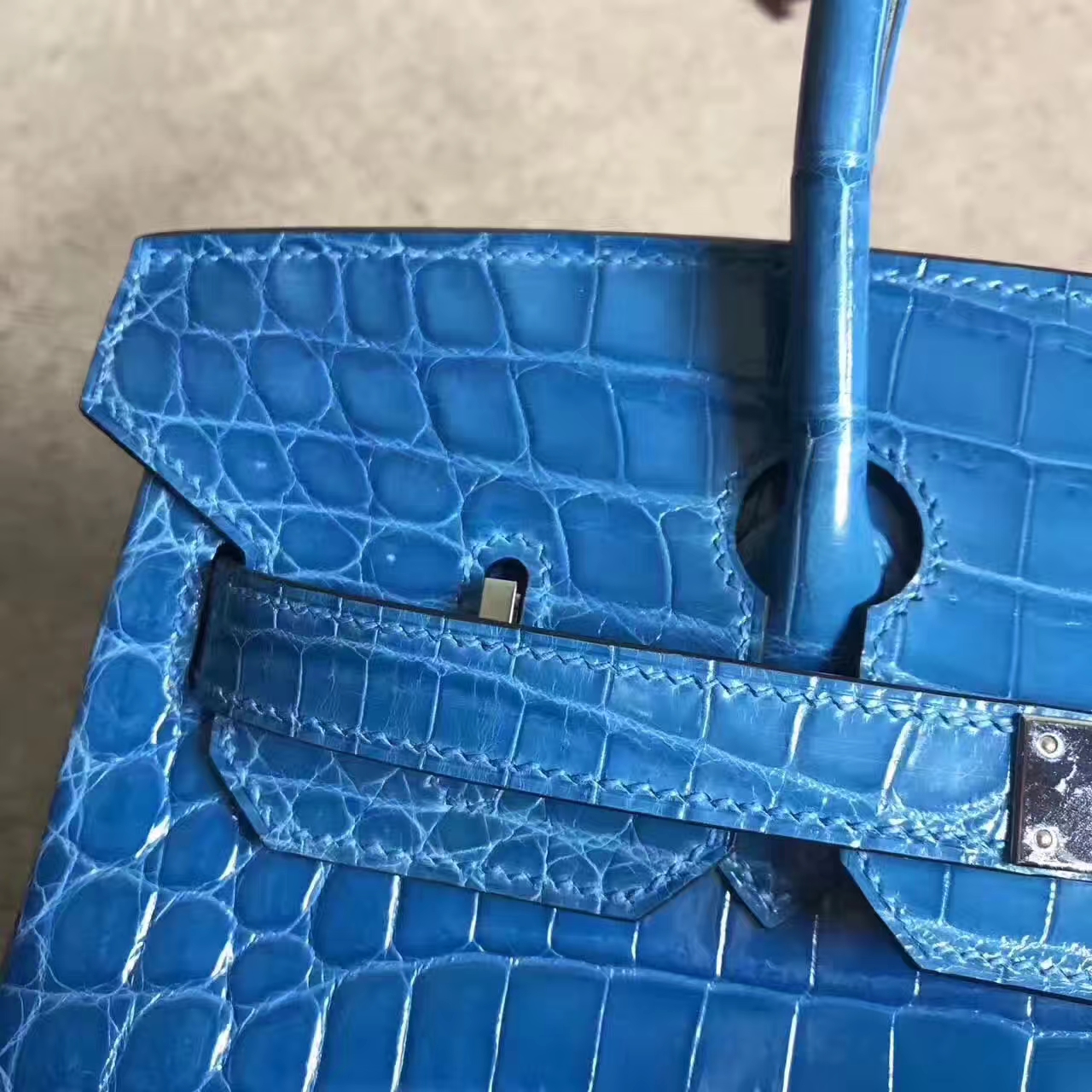 Discount Hermes  Birkin Bag30cm in 7W Blue Izmir Crocodile Shiny Leather