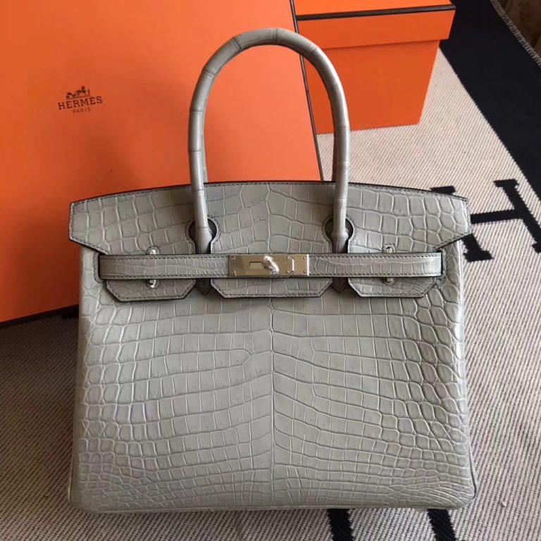 On Hermes Galaxy Grey Crocodile Matt Leather Birkin Bag 30cm