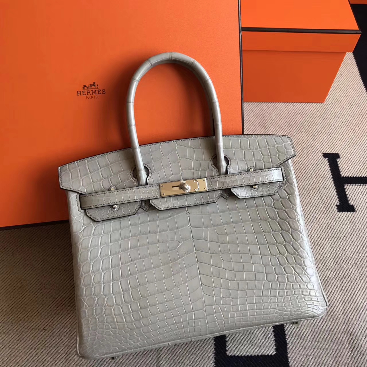 On Sale Hermes Galaxy Grey Crocodile Matt Leather Birkin Bag30cm