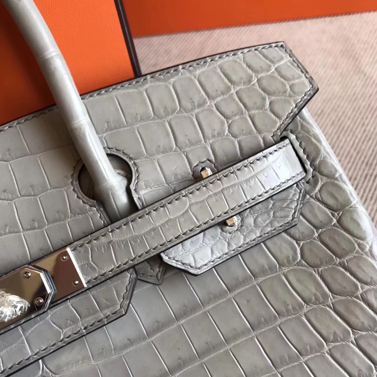On Sale Hermes Galaxy Grey Crocodile Matt Leather Birkin Bag30cm