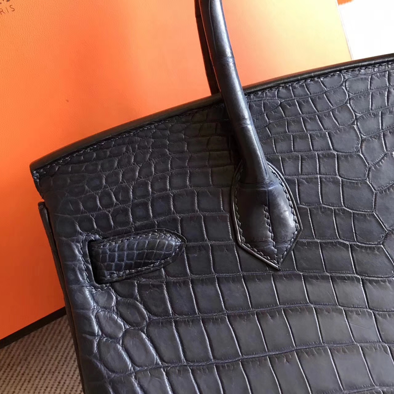 New Arrival Hermes Crocodile Matt Leather Birkin Bag30cm in Dark Blue