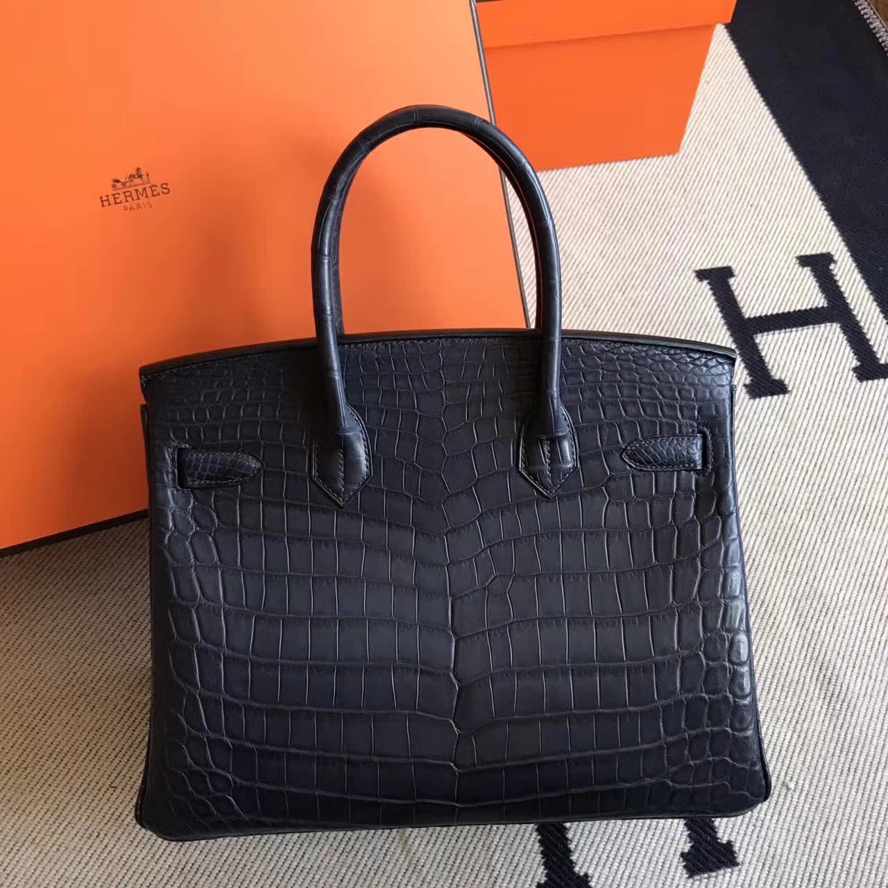 New Arrival Hermes Crocodile Matt Leather Birkin Bag30cm in Dark Blue