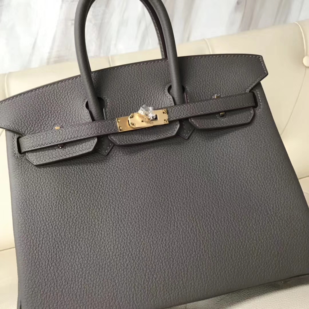 Wholesale Hermes 8F Gris Etain Togo Calf Birkin Bag25cm Gold Hardware