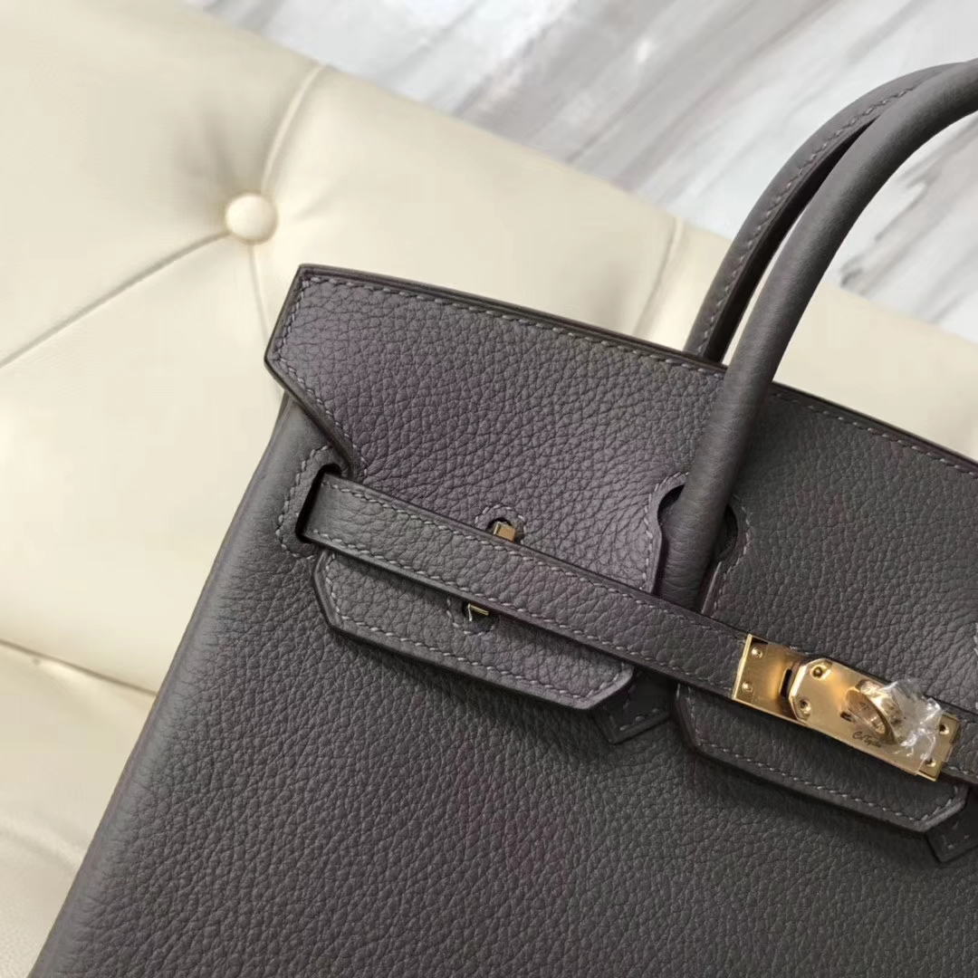 Wholesale Hermes 8F Gris Etain Togo Calf Birkin Bag25cm Gold Hardware