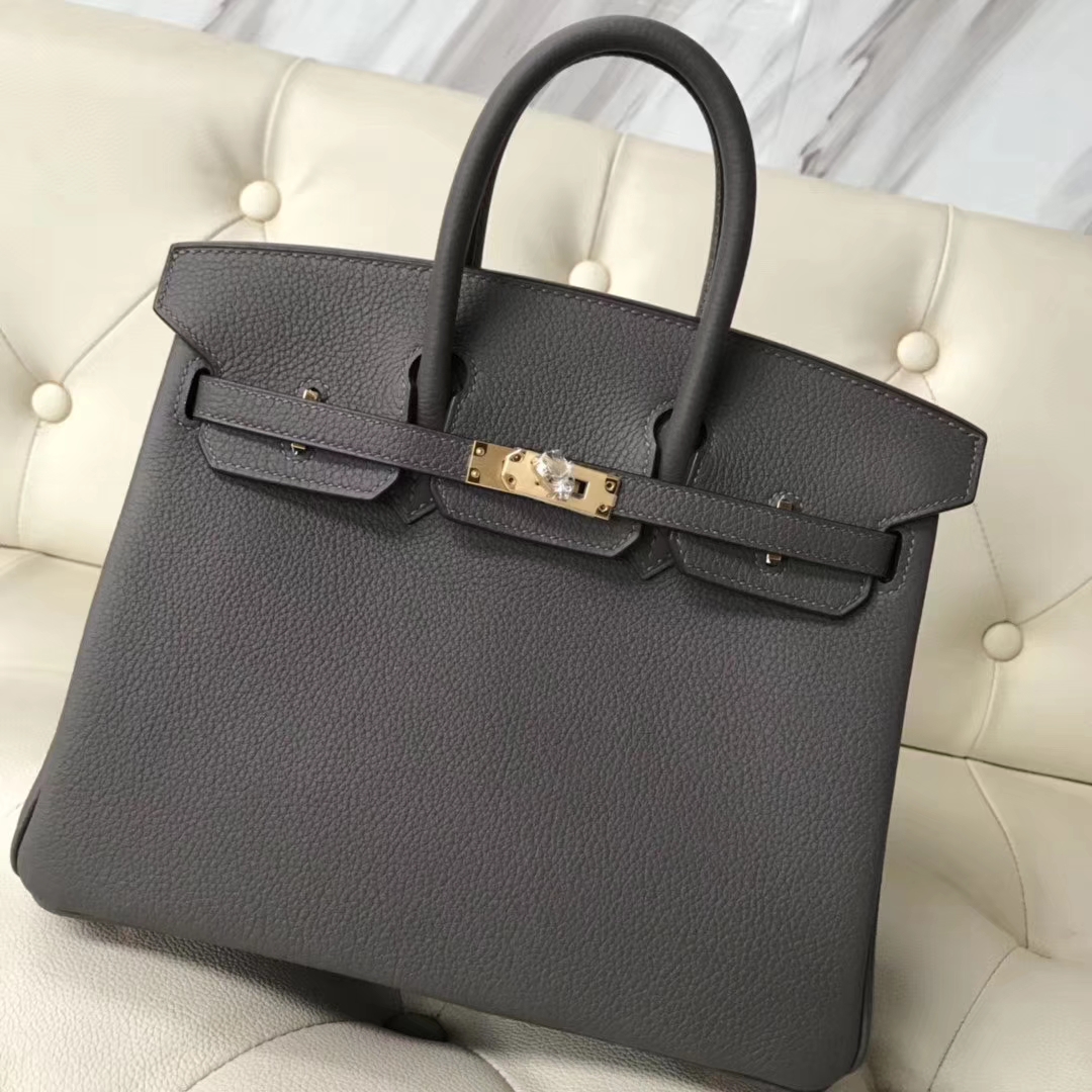 Wholesale Hermes 8F Gris Etain Togo Calf Birkin Bag25cm Gold Hardware