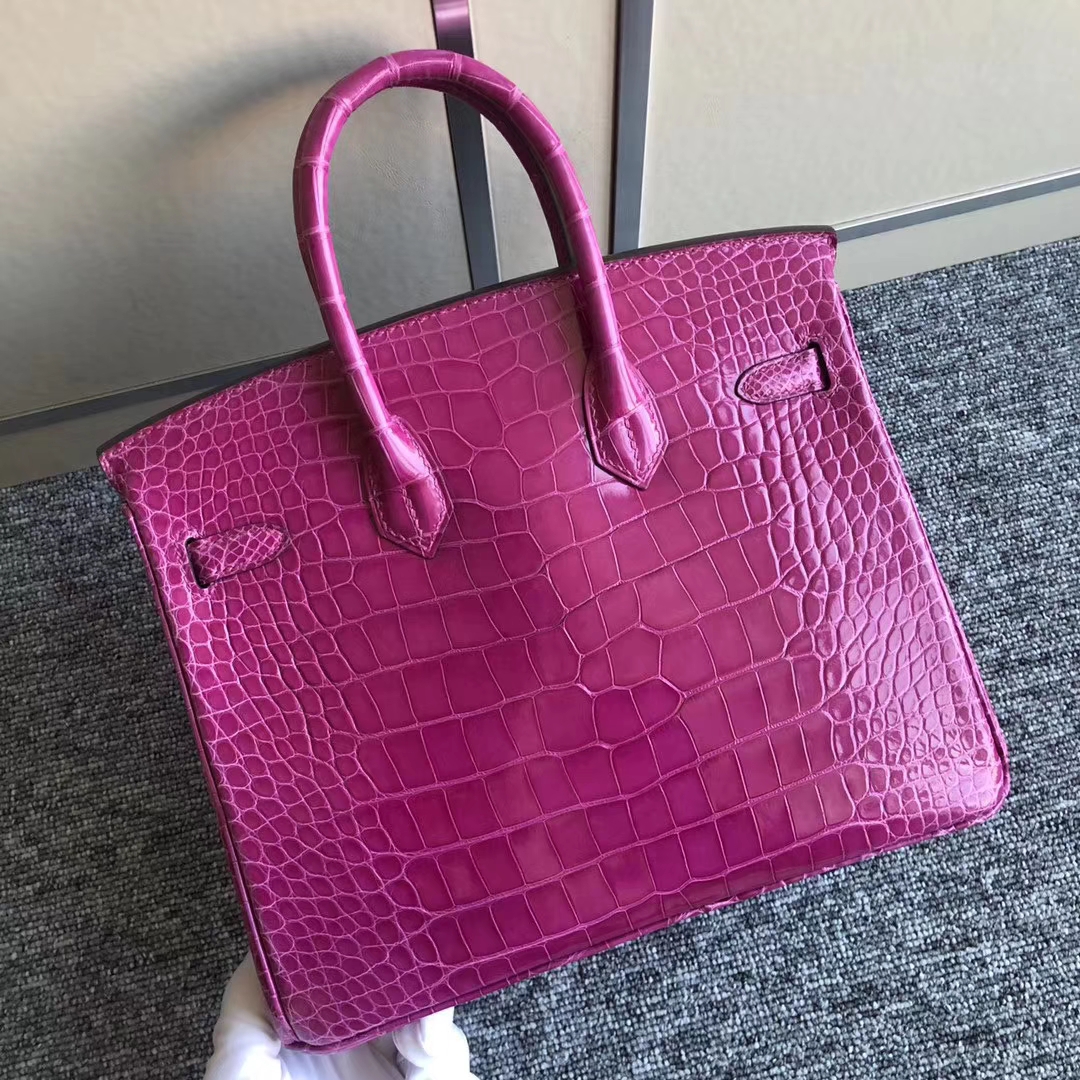 Luxury Hermes J5 Rose Scheherazade Shiny Crocodile Birkin Bag25CM Gold Hardware