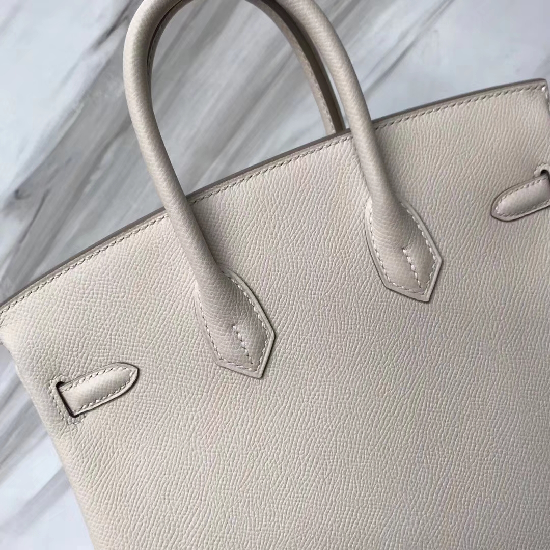 Fashion Hermes CK10 Craie White Epsom Calf Birkin Bag25CM Gold Hardware