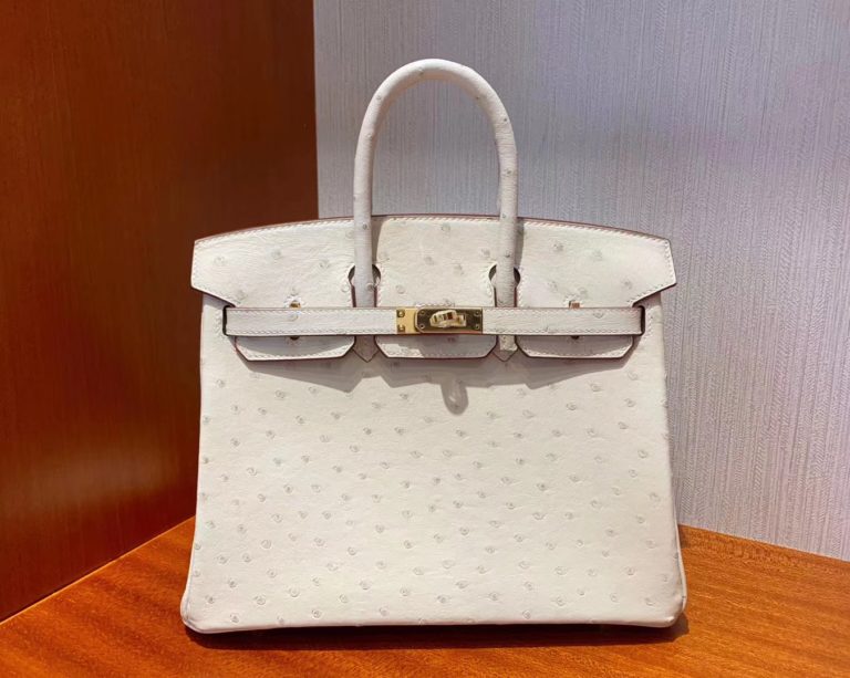 Hermes 3C Wool White KK Ostrich Birkin 25CM Bag Gold Hardware