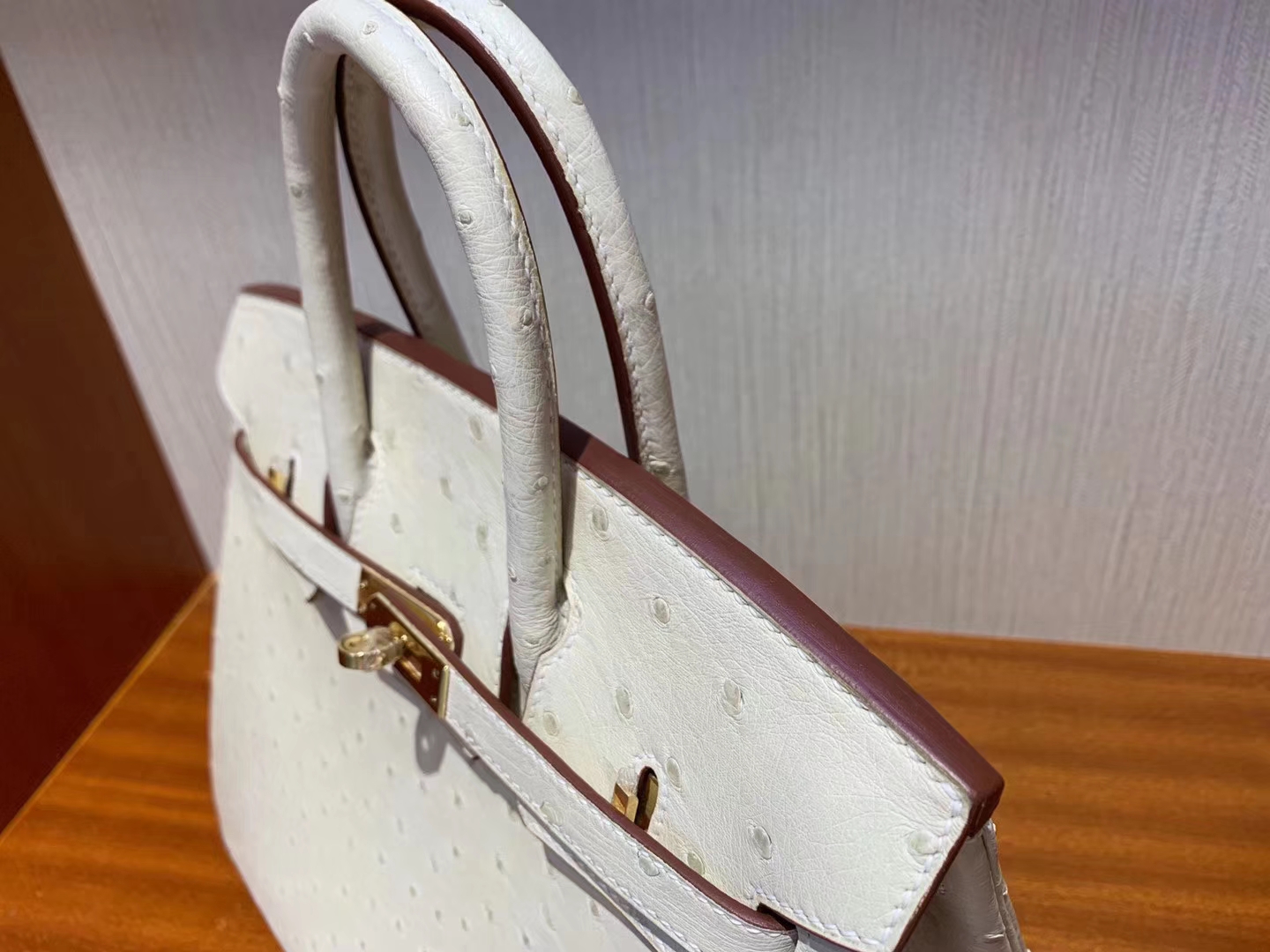 Stock Hermes 3C Wool White KK Ostrich Birkin25CM Bag Gold Hardware